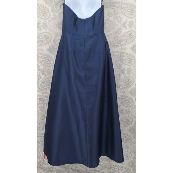 Alfred Sung D748 sweetheart neckline midnight blue strapless satin gown Size 12 - Picture 4 of 16